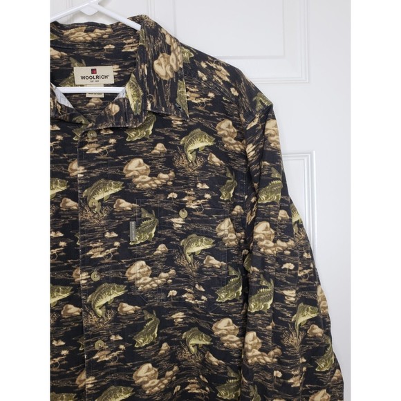 Woolrich Large Bass Fish Graphite Shirt Chamois Cotton Button Down Long Sleeve - Picture 4 of 8